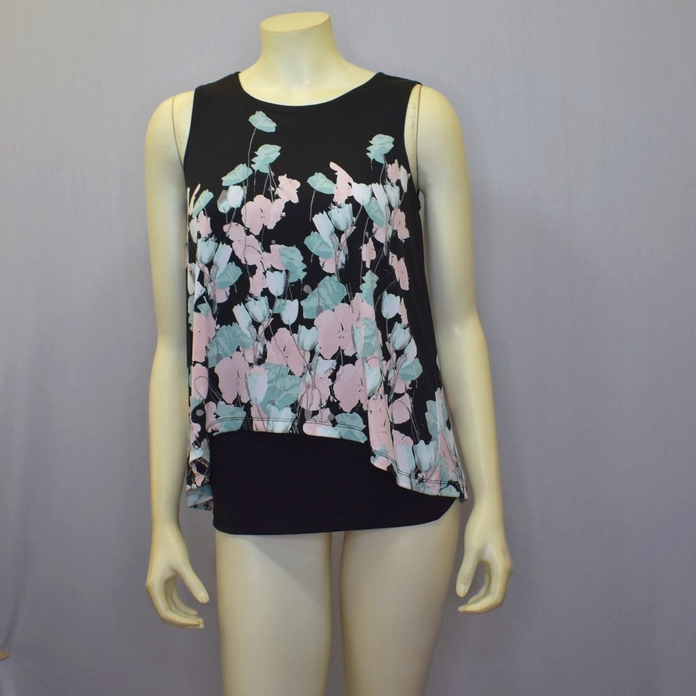 ALFANI FLORAL JERSEY SLEEVELESS TOP PET MD